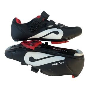 *SOLD* Peloton Black and White Clip-In Cycling Shoes with Red Accents (size 45)
